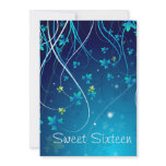Teal Blue Swirls Sweet Sixteen Party Personalized Invite