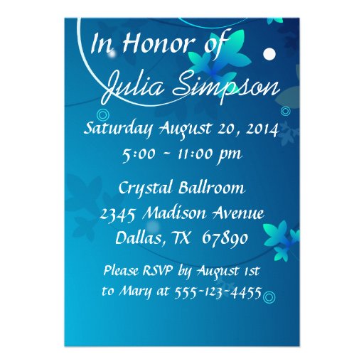 Teal Blue Swirls Sweet Sixteen Party Personalized Invite