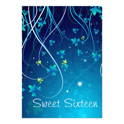 Teal Blue Swirls Sweet Sixteen Party Personalized Invite