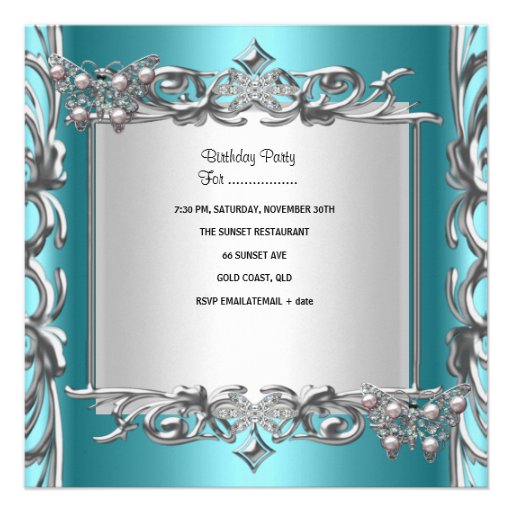 Teal Blue Tiara Quinceanera 15th Birthday Personalized Invite