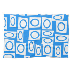 Teal Blue Turquoise White Circle Square Pattern Towels