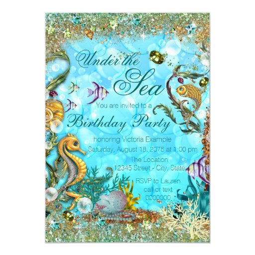Teal Blue Under the Sea Birthday Party Card | Zazzle