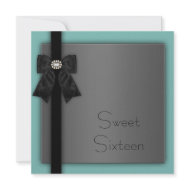 Teal Blue Velvet Bow Classy Sweet Sixteen invitation