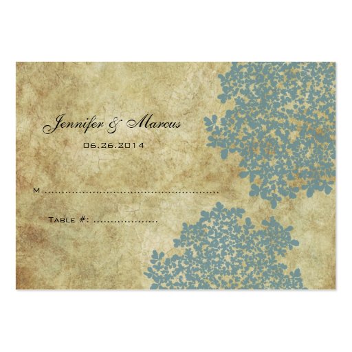 Teal Blue Vintage Floral Seating Card Business Card Template (front side)