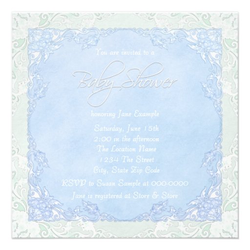 Teal Blue Vintage Stork Baby Shower Invitation