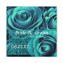 TEAL BLUE Wedding Rose Bouquet with Lace magnets