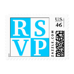 Teal Blue White Block Lettering RSVP Wedding Stamp