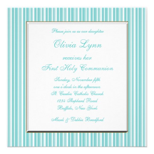 Teal Blue White Cross First Communion Custom Invites