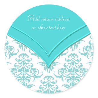 Teal Blue White Damask Elegant Envelope Seal Retur sticker
