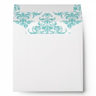 Teal Blue White Damask Square Invitation Envelope envelope
