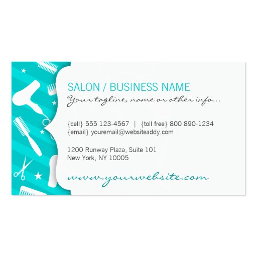 Teal Blue & White Hair Salon Tools Business Card (back side)