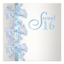 Teal Blue White Snowflake Sweet Sixteen Birthday Invites