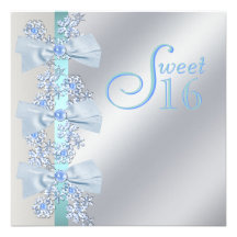 Teal Blue White Snowflake Sweet Sixteen Birthday Personalized Invitation