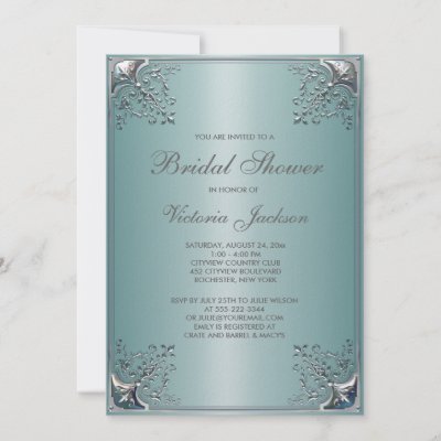 Teal Blue White Wedding Invitations by decembermorning