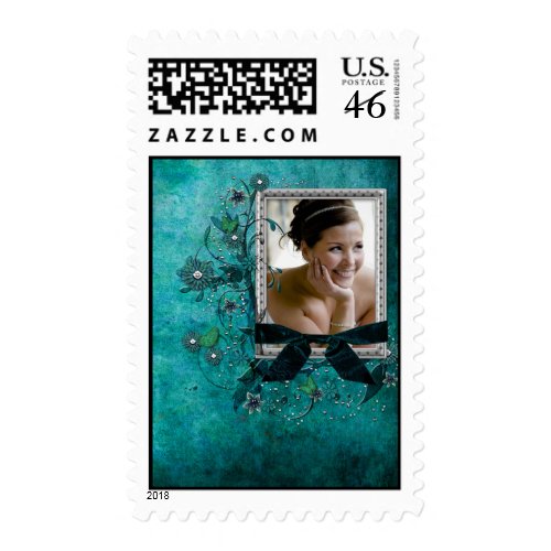 Teal blue with flowers photo template stamp