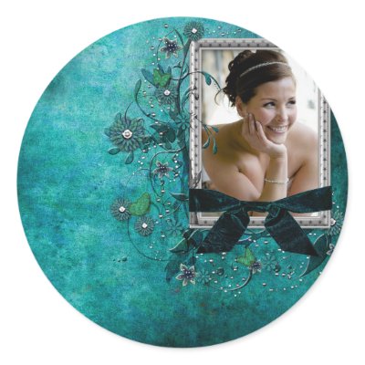Teal blue with flowers photo template sticker