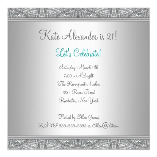Teal Blue Womans 21st Birthday Party Personalized Invitations