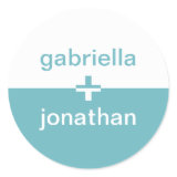 Teal blue yin yang plus custom name favor seal round stickers