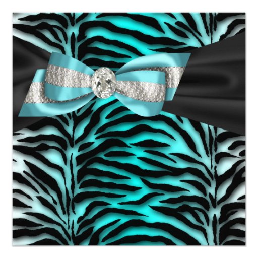 Teal Blue Zebra All Occasion Party Invitation (front side)