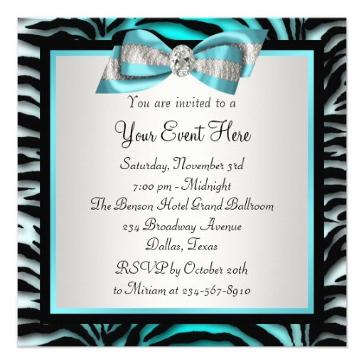 Teal Blue Zebra All Occasion Party Invitation