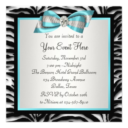 Teal Blue Zebra All Occasion Party Invitation