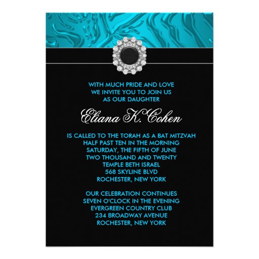 Teal Blue Zebra Bat Mitzvah Invitations