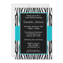 Teal Blue Zebra Bridal Shower Custom Invite