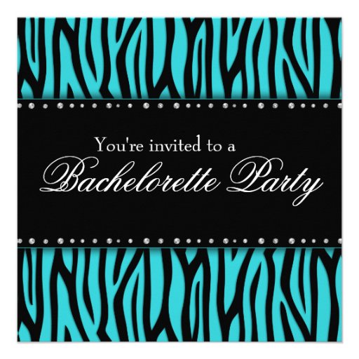 Teal Blue Zebra Diamonds Bachelorette Party Invitation