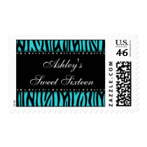 Teal Blue Zebra Diamonds Sweet 16 Birthday Postage Stamp