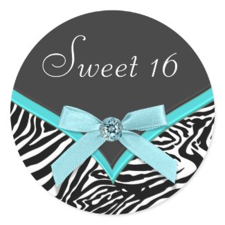 Teal Blue Zebra Envelope Seal Sticker