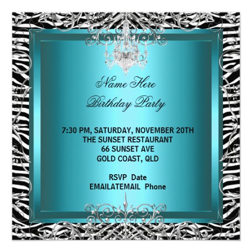 Teal Blue Zebra Leopard Print Party Shoes Invite