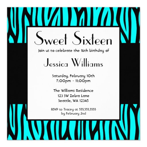 2000 Zebra Sweet 16 Invitations Zebra Sweet 16 Announcements And Invites Zazzle