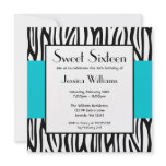 Teal Blue Zebra Modern Sweet 16 Invitations