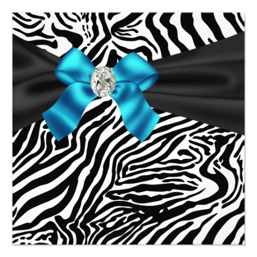 Teal Blue Zebra Party Invitation