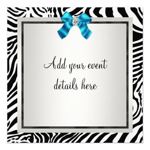 Teal Blue Zebra Party Invitation
