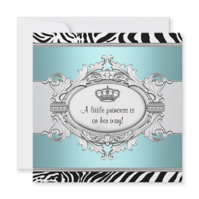 Teal Blue Zebra Princess Baby Girl Shower invitation