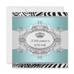 Teal Blue Zebra Princess Baby Girl Shower Announcements