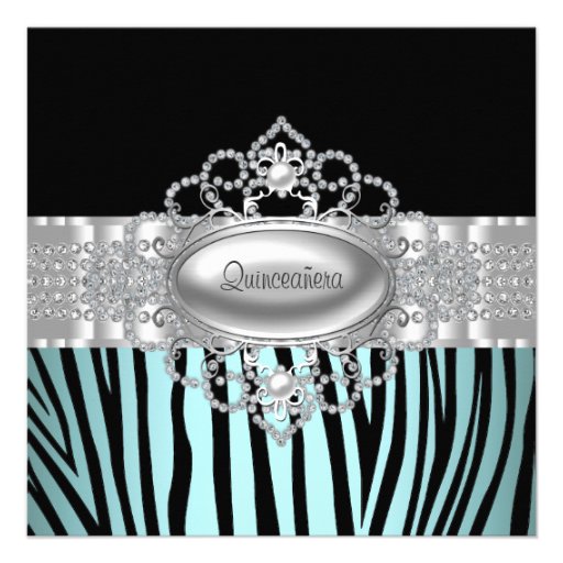 Teal Blue Zebra Quinceanera Invitations