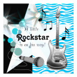 Teal Blue Zebra Rock Star Baby Boy Shower Custom Invitation