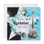 Teal Blue Zebra Rockstar Baby Boy Shower Custom Invitation
