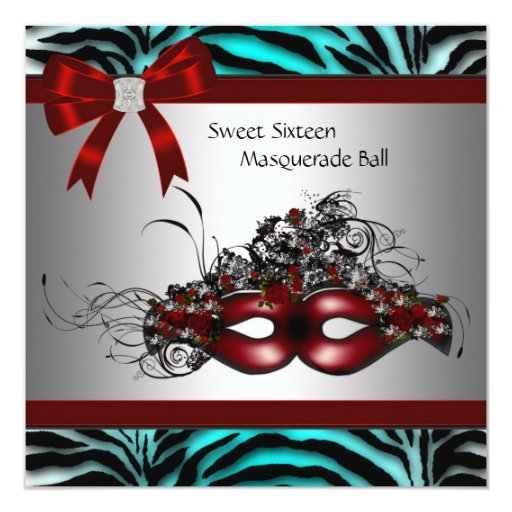 Teal Blue Zebra Sweet 16 Masquerade Party Invitation Zazzle