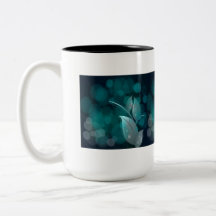 Teal Bokeh Leaves Mug