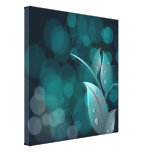 Teal Bokeh Leaves Wrapped Canvas Canvas Print