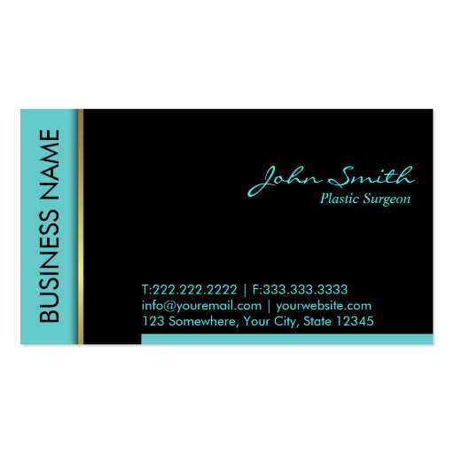 Teal Border Plastic Surgeon Business Card (front side)