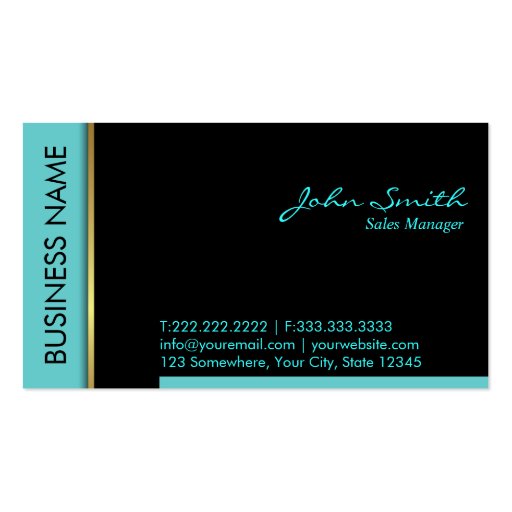 Teal Border Sales Manager Business Card (front side)
