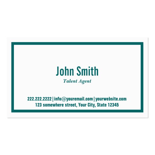 Teal Border Talent Agent Business Card