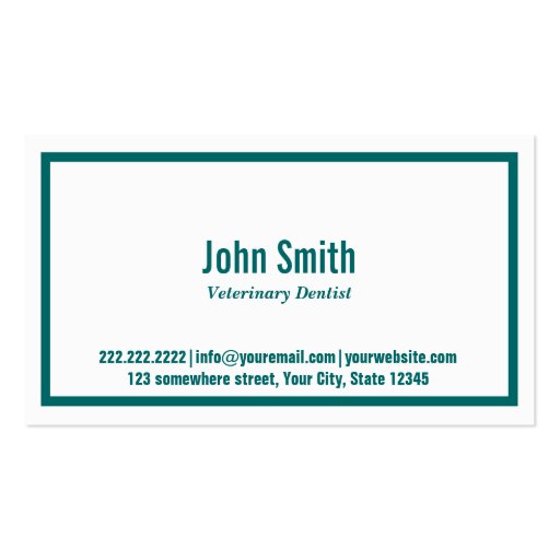 Teal Border Veterinary Dentist Business Card (front side)