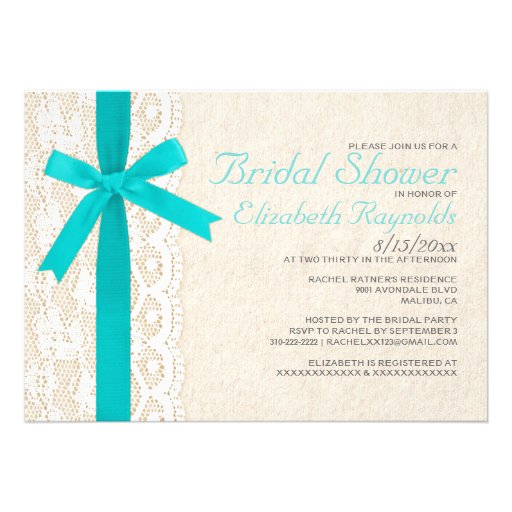 Teal Bow & Lace Bridal Shower Invitations