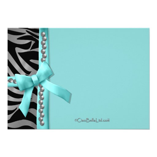Teal Bow With Silver Pearls And Zebra Stripes Invites