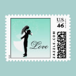 Teal Bride And Groom Silhouette Love Postage stamps